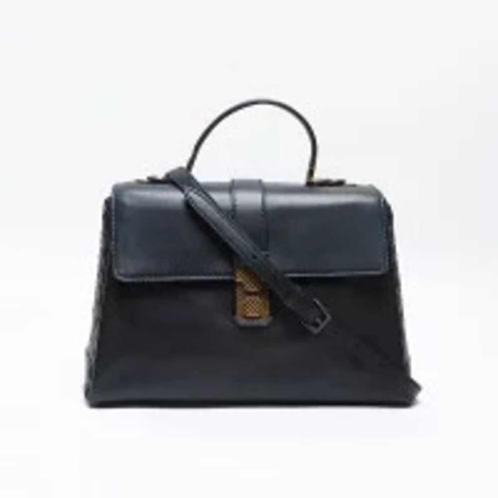 Bottega Veneta Leather Top Handle Piazza Shoulder Bag Black